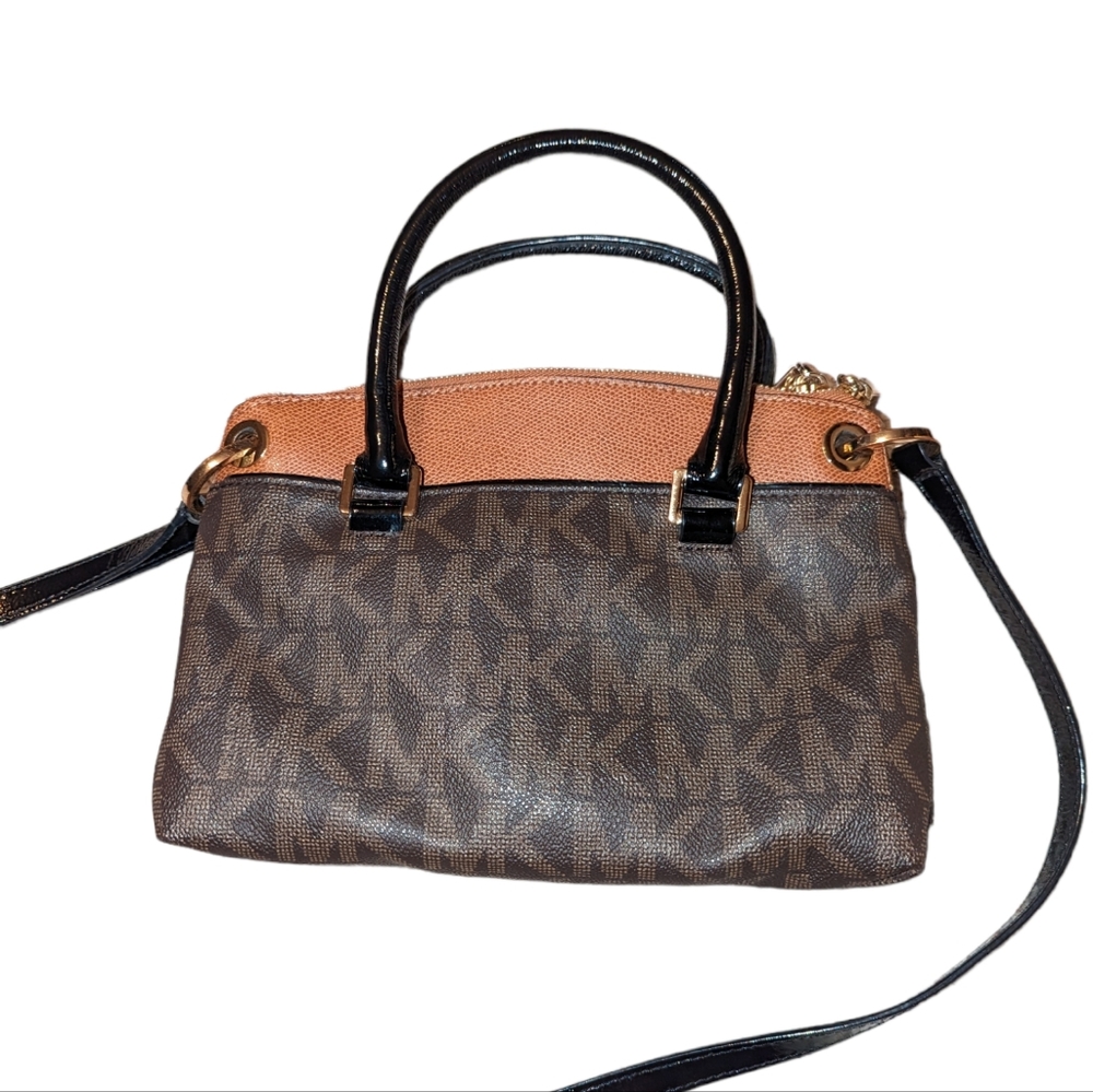Michael Kors Aubrie Leather Brown MK Small Satchel Crossbody Bag Purse - Picture 4 of 13